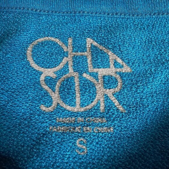 Chaser‎ Graphic Cold Shoulder Sweatshirt Blue Dripping Heart Cotton Blend NWT S - Picture 3 of 8